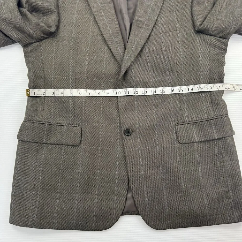 Jos A Bank 44R Sport Coat Blazer Taupe Gray Silk Camel Hair Windowpane